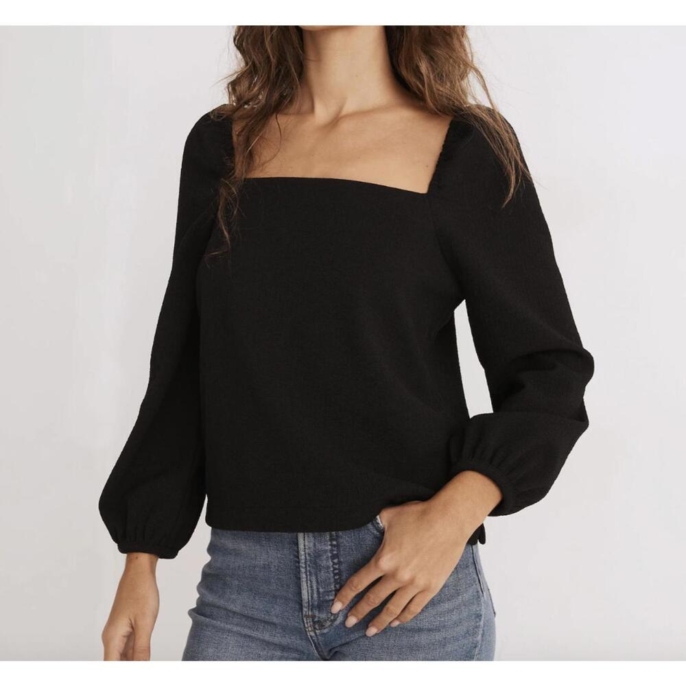 Madewell Black Square-Neck Lightweight Puff-Sleeve Top - Size - Small